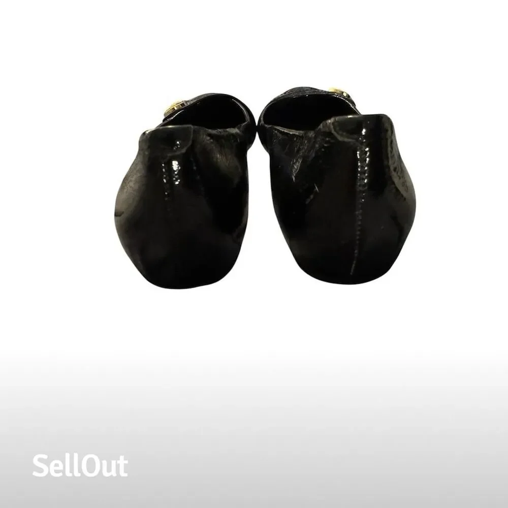 Tory Burch Andi Black Flats with Gold Logo